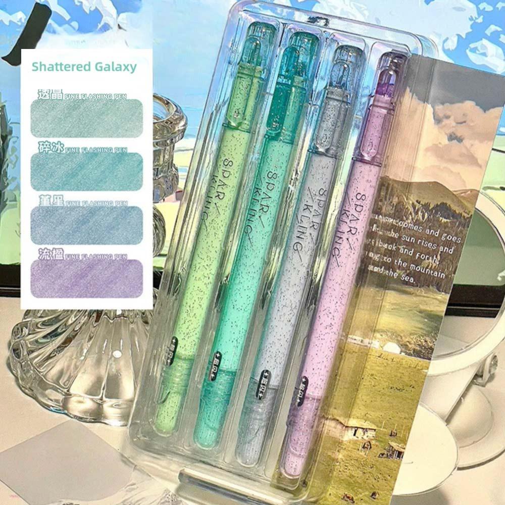 

4 шт./набір Двосторонній флуоресцентний маркер з мерехтливим кольором Глітерний хайлайтер Школа Офіс 03