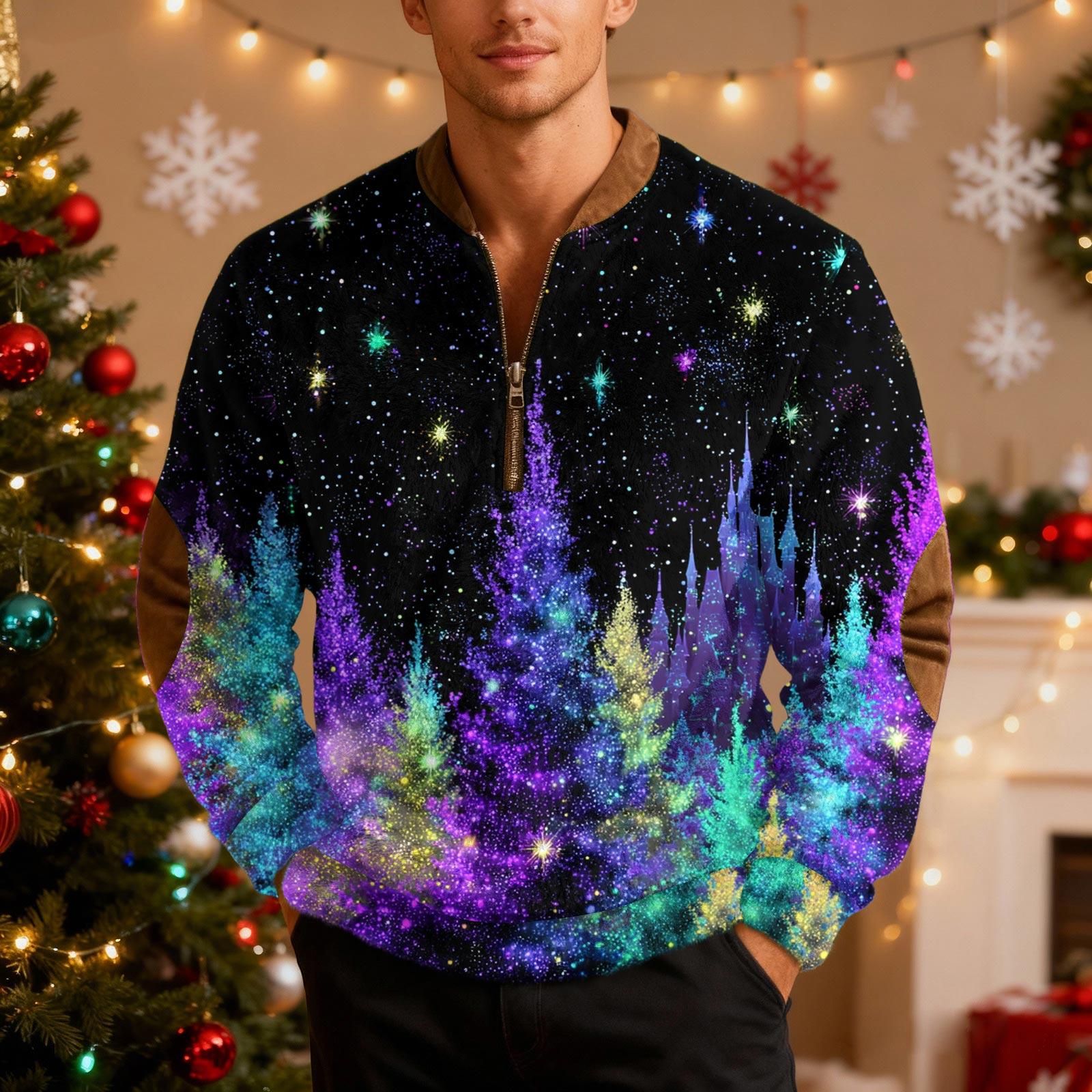 

Мужской рождественский свитер на молнии, винтажный вязаный графический свитшот, рождественский пуловер со стойкой XL