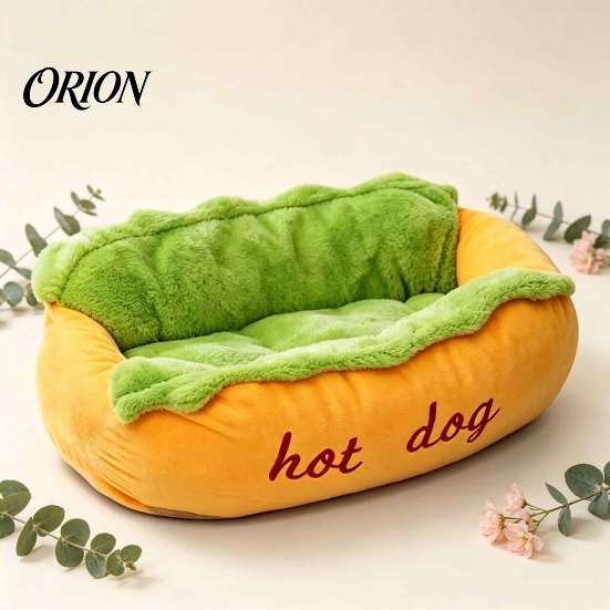 Safe Sleeping Space for Cats Hot Dog Pet Bed, Soft Cozy Plush Removable Washable Mat, Decorative Sofa Cute Bun Bed Dogs, Novelty