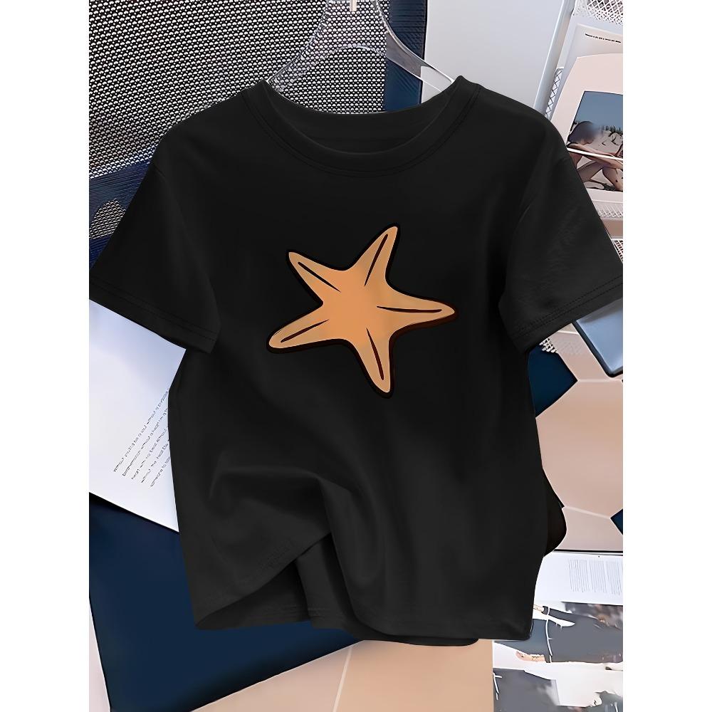 Women's White TShirt Casual Elegant Brown Starfish Graphic Harajuku Short Sleeve Casual Tshirt Clothing Clothes