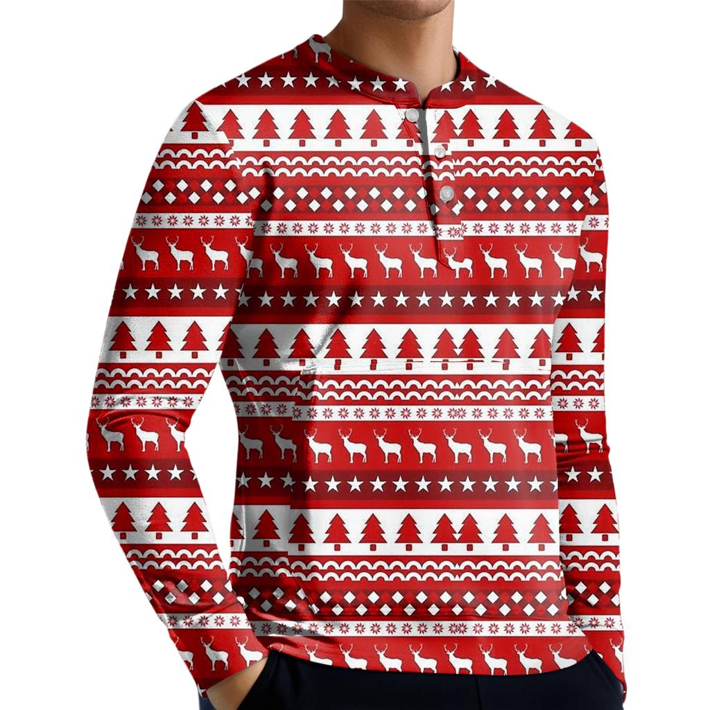 Men's Casual Button-Down Sweatshirt Fashion Printed Long Sleeve Shirt Pullover