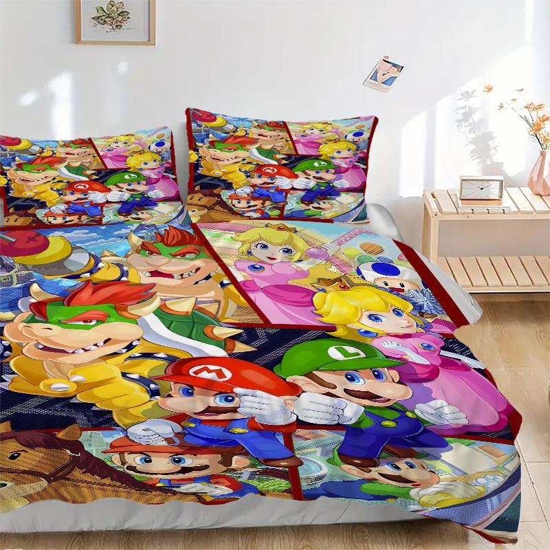 3pc Mario Luigi Bedding Set Guest Room Bedroom Decor Christmas Halloween Decor Birthday and Holiday Gifts- All Seasons 3pcs Quilt 093