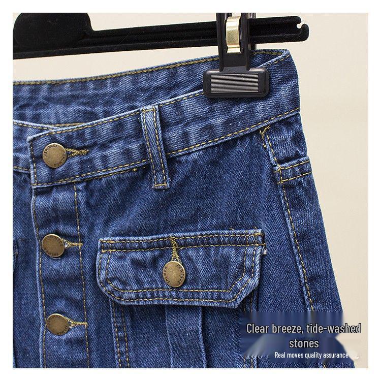 Hög midja Smal passform Retro Midi Denimkjol med Enkelknäppt Sprund