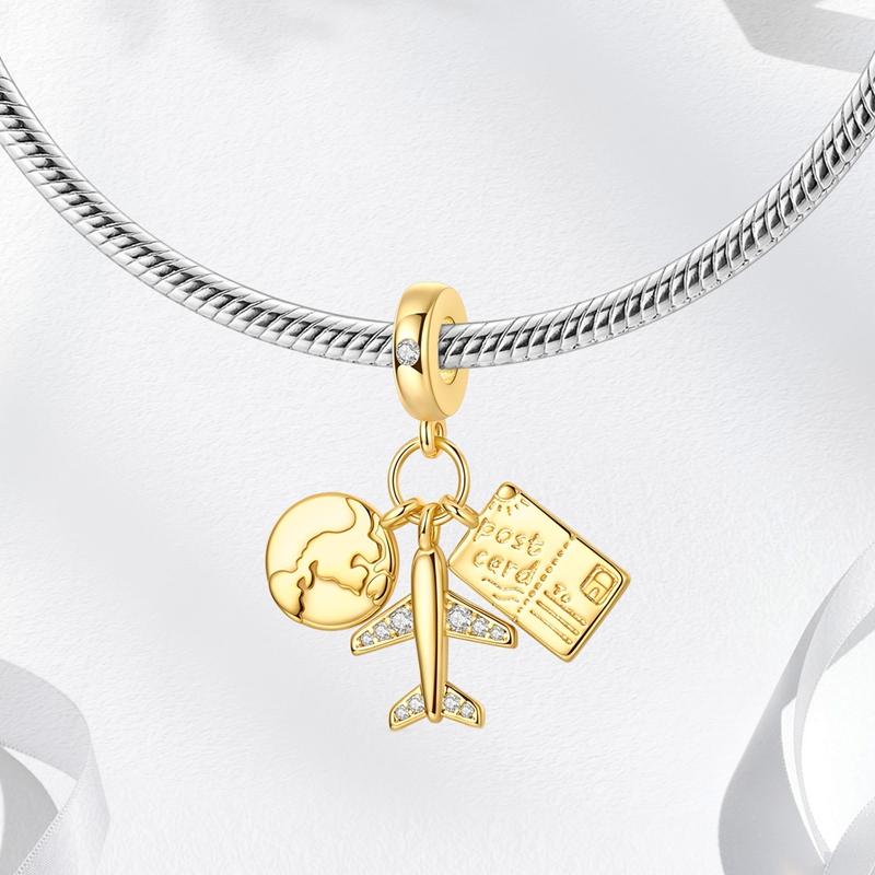 Koppargyllene Resepassberlocker Pärla Sol Fjäril Hänge Passar Originalarmband DIY Dam Smycken Gåvor