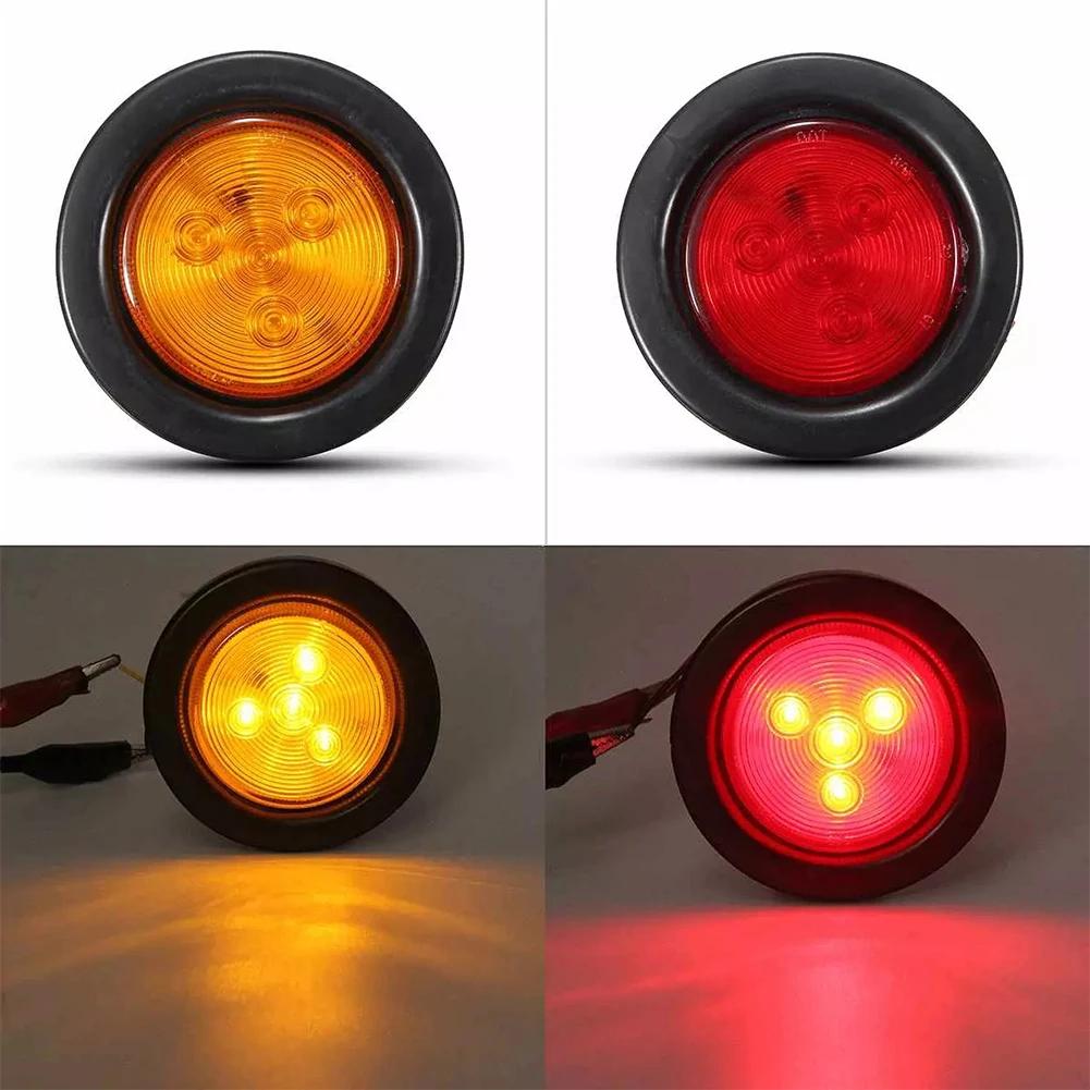 2pcs Yellow Red 4 LED Side Marker Clearance Light Orange Lamp Indicator 10V-30V For Truck Trailer Caravans RV Lorry Boat