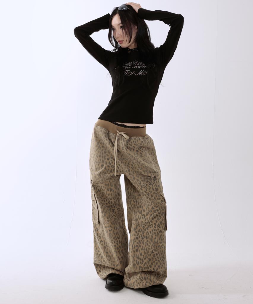 Leoninghai Leopard Elastic Cargo Pants [Beige]