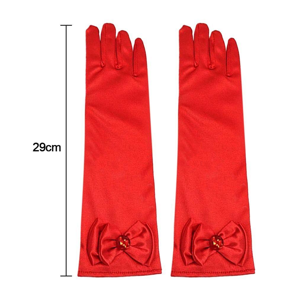 1Pair Children Long Gloves Princess Dance Performance Stage Gloves Satin Sequins Bow Glove Solid Full Finger Mittens Accessories