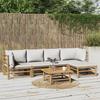 Vidaxl 6-Cz. Garden Furniture Set, Light Grey Cushions, Bamboo