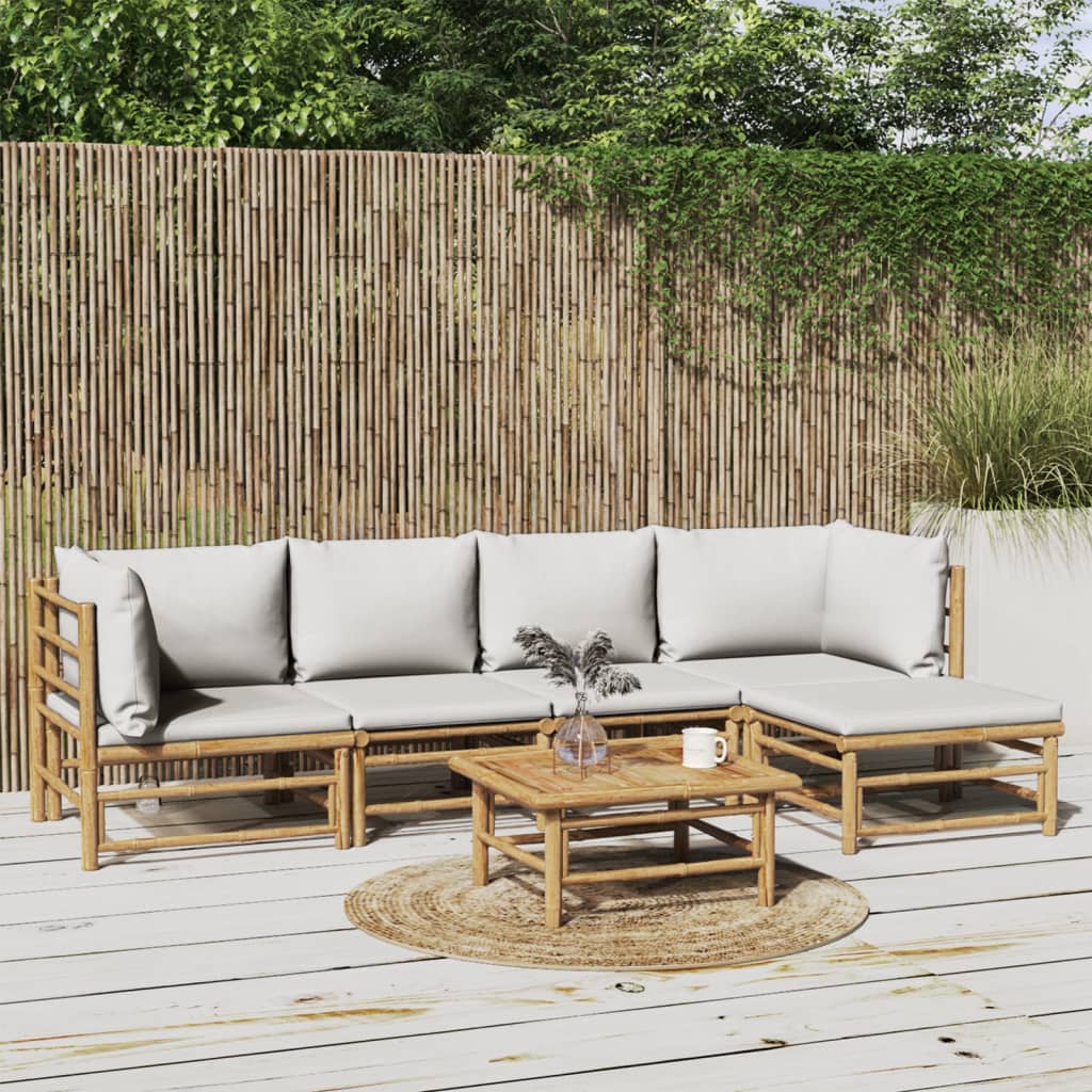 Vidaxl 6-Cz. Gartenmöbel-Set, Hellgraue Kissen, Bambus