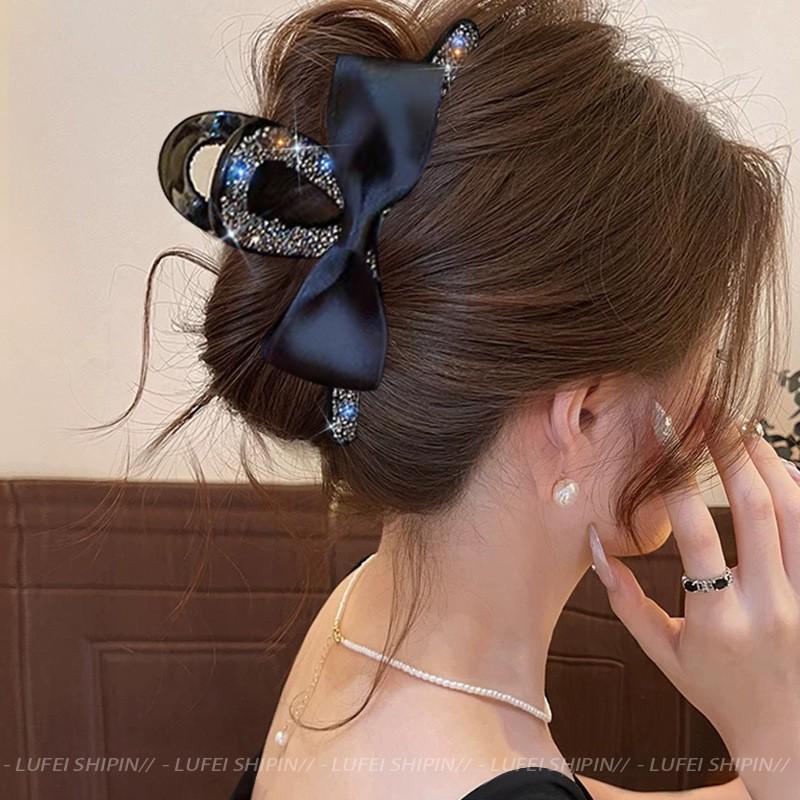 Elegante Schwarze Strass-Haarklammer - Großes High-End-Accessoire