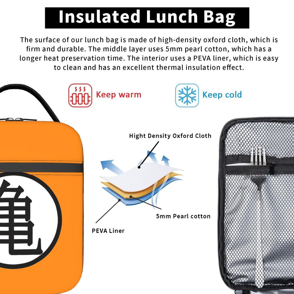 Kame Logo Master Goku DBZ Insulated Lunch Bags Thermal Bag Reusable,Lunch Container DBZ High Capacity Lunch Box Tote Bento Pouch