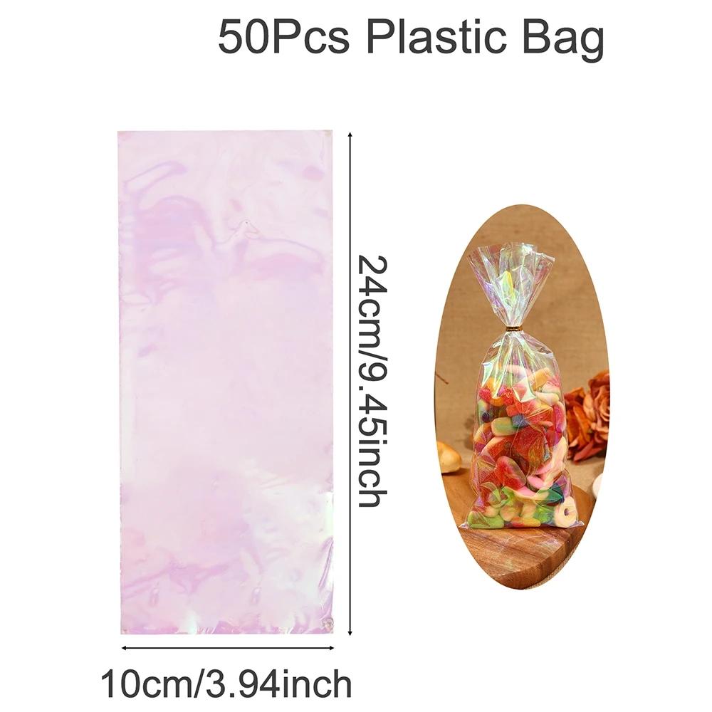 50pcs Rainbow Cellophane Bags - Holographic Party Favor Bags for Gifts, Goodies, and Events - Perfect for Holidays, Birthdays
