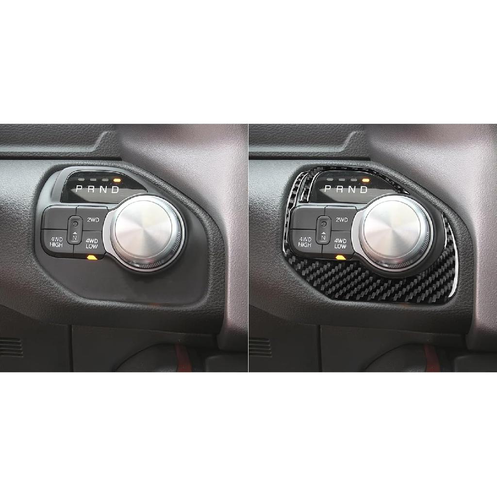 Real Soft Carbon Fiber Car Gear Shift Control Panel 2/4WD Switch Button Dashboard Trim Sticker Compatible with Dodge Ram 1500/2500/3500