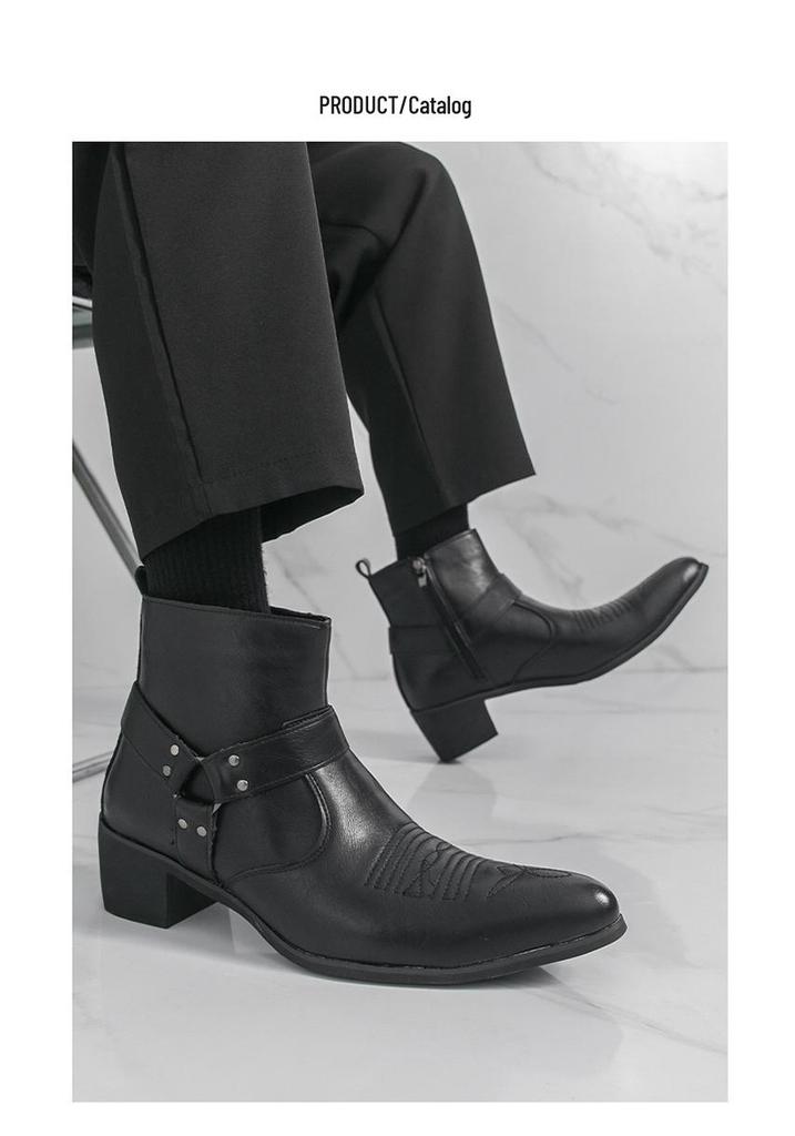Men's Pointed Toe High-top Chelsea Boots – Large Size British Style Leather Casual Shoes