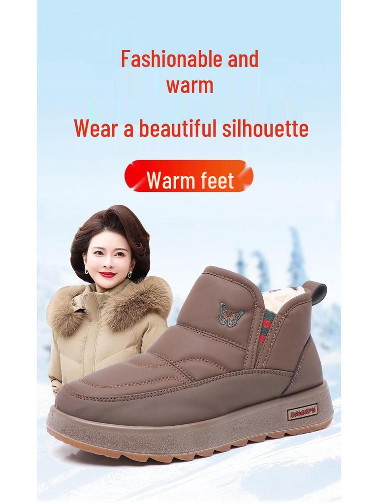 2025 Women's Old Beijing Thick Sole Snow Boots - Slip-on Cotton Shoes with Plus Velvet for Winter Warmth