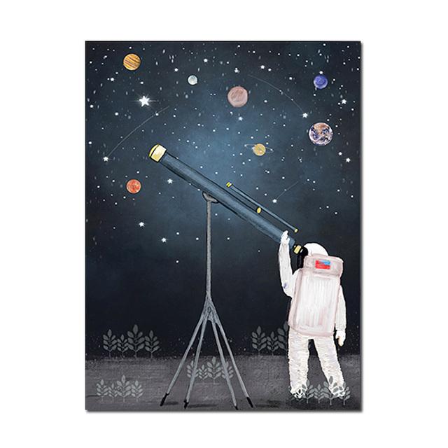 Balloon Wall Art Canvas Painting Astronaut Planet Space Prints Posters Nordic Cartoon Animal Wall Pictures for Kids Living Room No Frame