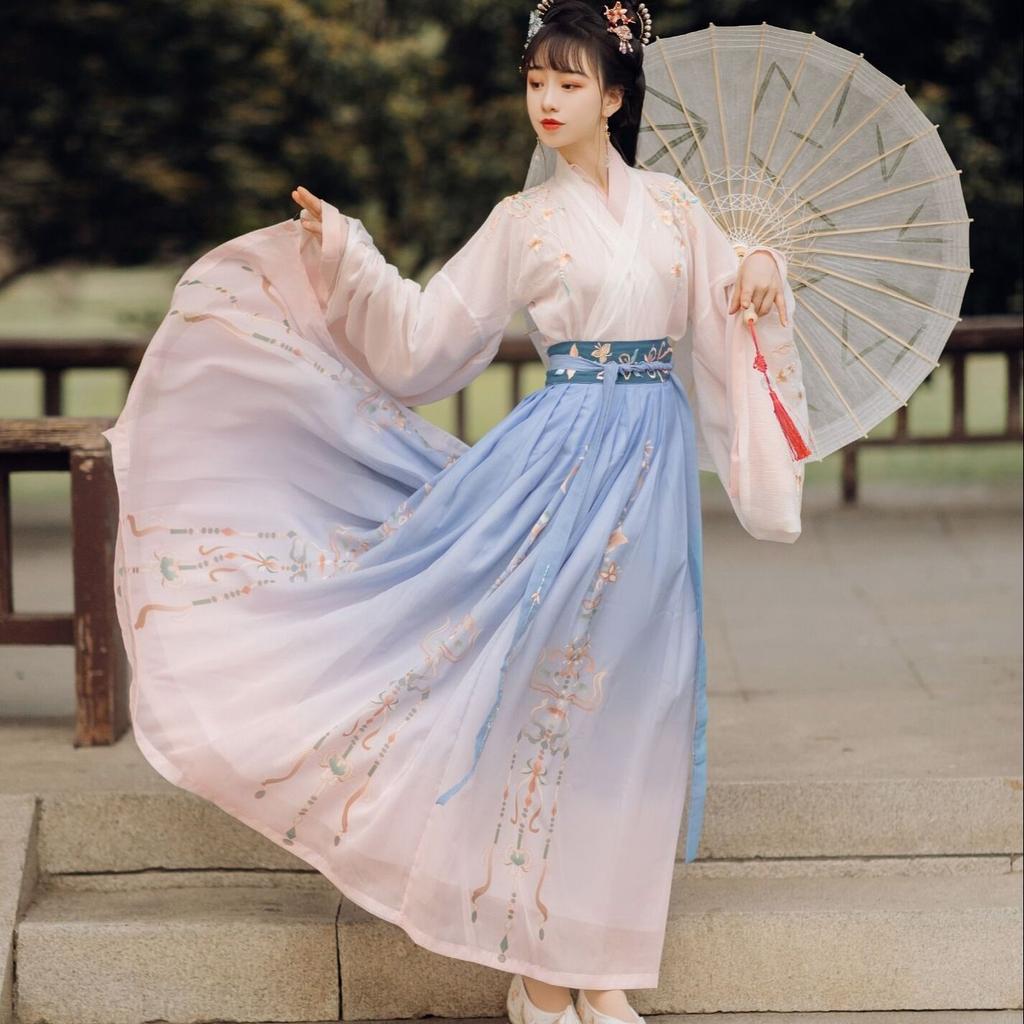 Damski garnitur jesienno-zimowy w stylu chińskiej dynastii Hanfu Wei Jin