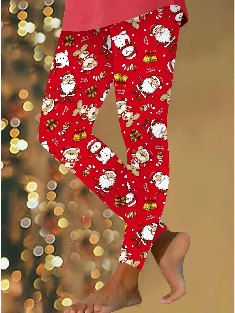 Damen Weihnachts-Festival-Drucke Stretch Yoga Leggings Fitness Laufen Gym Sport Aktivhosen