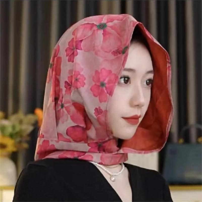 Floral Print Scarf Hat Women UV Protection Headwrap Outdoor Travel Photography Accessory
