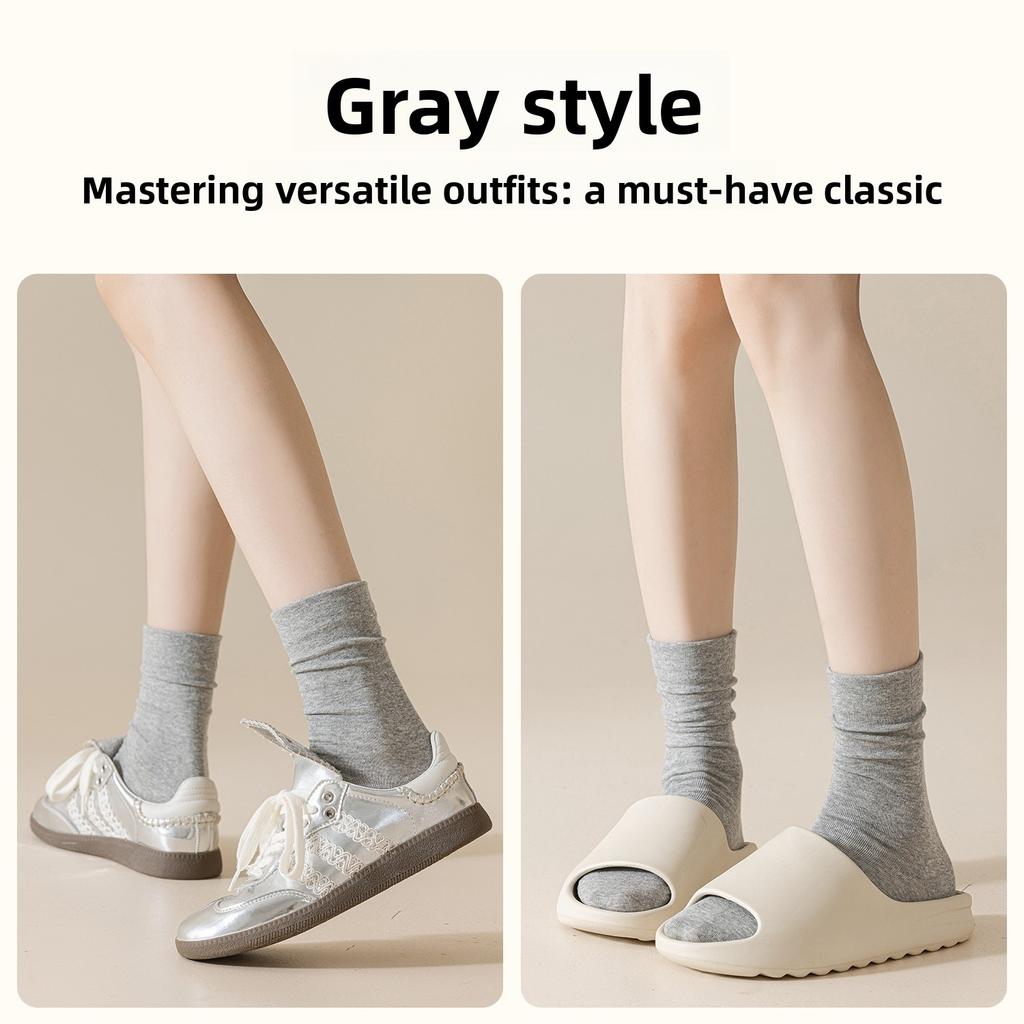 5 Par Szarych Skarpetek, Damskie Letnie Cienkie Skarpetki Długie z Frotte, Antyzapachowe Skarpetki Poporodowe, Bezszwowe Oddychające Bawełniane Skarpetki w Jednolitym Kolorze, Skarpetki do Połowy Łydki