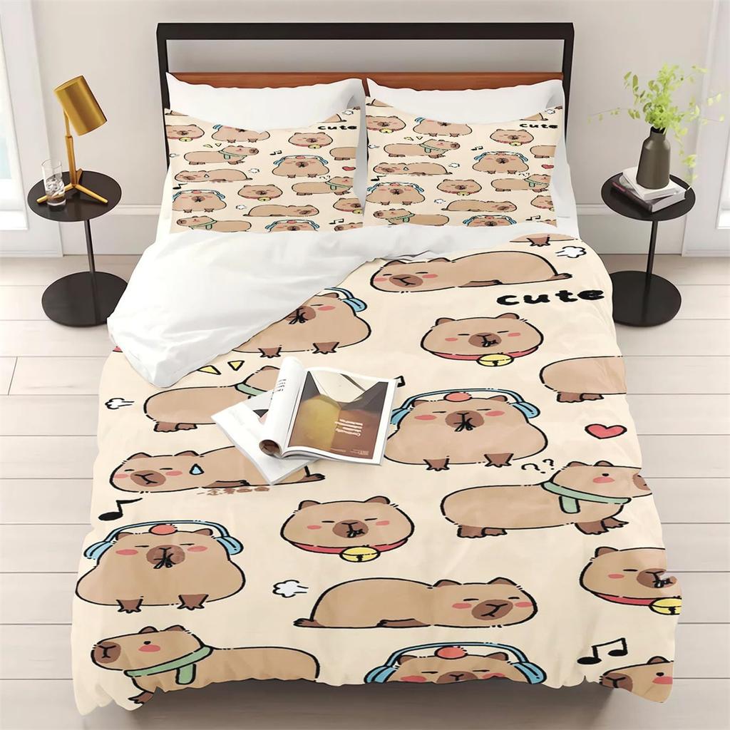 Microfiber Single Quilt Cover Set,Jungle Animals Capybara Duvet Cover Soft Microfibre Duvet Covers Luxury Bedding Set with Zip