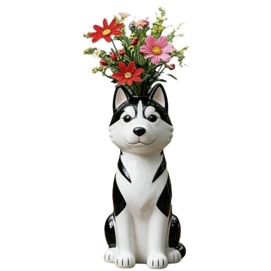 Handcrafted Quirky Dog Vase Whimsical Slim Puppy Sculpture Dog Flower Vase Decorative Vase for Desk Shelf