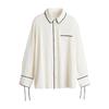 25 Spring New Women's Clothing Lapel Long Sleeves Single Row Multi-Buckle Contrast Color Loose Crepe Woven Shirt 1262581