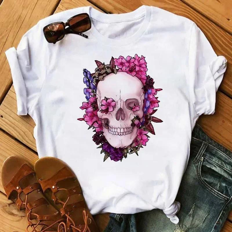 

New Cartoon Mama Leopard Turban Skull Print Women Tshirts Casual Oneck Tops Loose Harajuku White T Shirt Korean Style Clothes S
