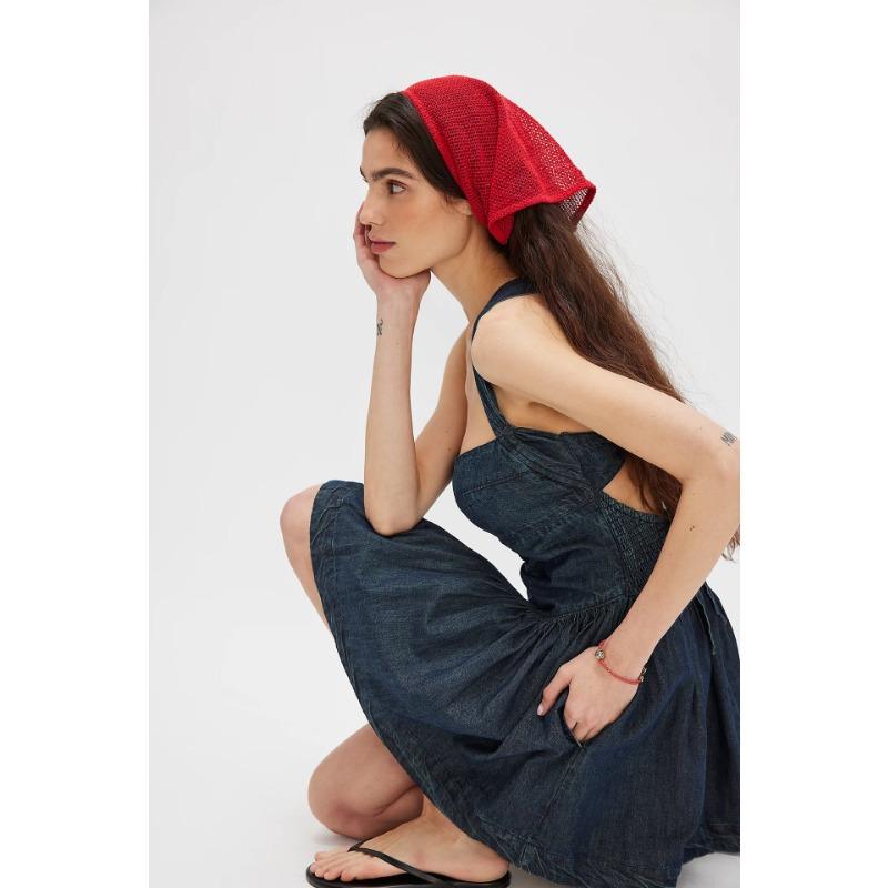 Solid Color Backless High Waist Fitted Denim Short Dress For Women