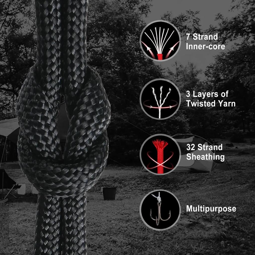 7-trådig 550 Paracord 5 15 30M 100FT Stark Tålig Campingrep Taktiskt Fallskärmsrep Utomhusutrustning Tältrep 4mm Vandring