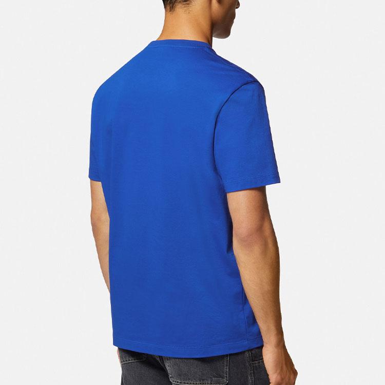Versace SS23 Holiday T Shirts Men's Blue Crew Neck Moderate Straight Fit 1008491-1A06070-1UE30