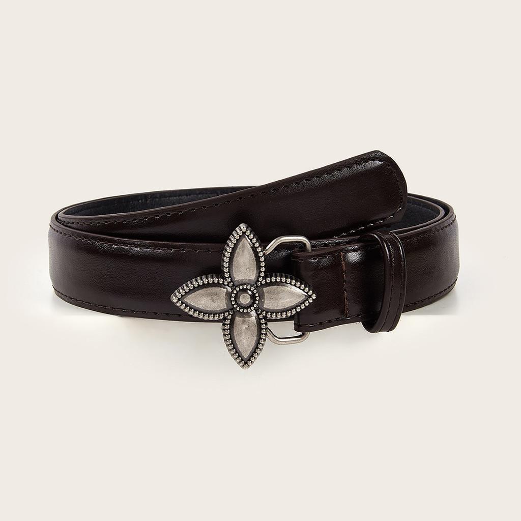 Trendy Alloy Flower Buckle Belt For Women Featuring Starry Compass Element Suitable For Various Styles кофейный