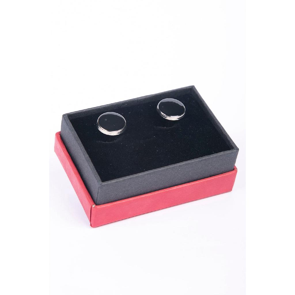 Shiny Black Stone Round Cufflink