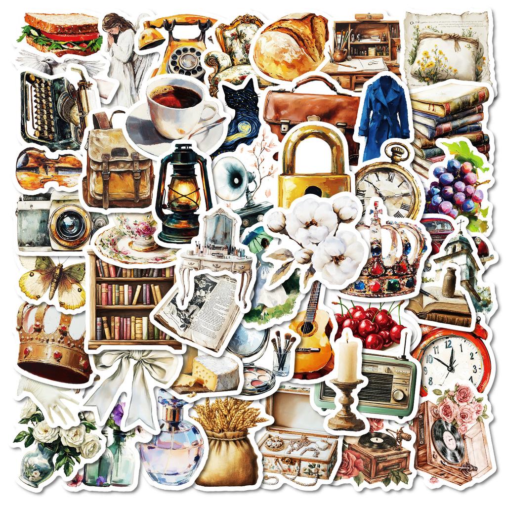 50 Ins Retro Style Various Hand-Painted Furniture Stickers Diy Creative Handbook Diary Decorative Stickers