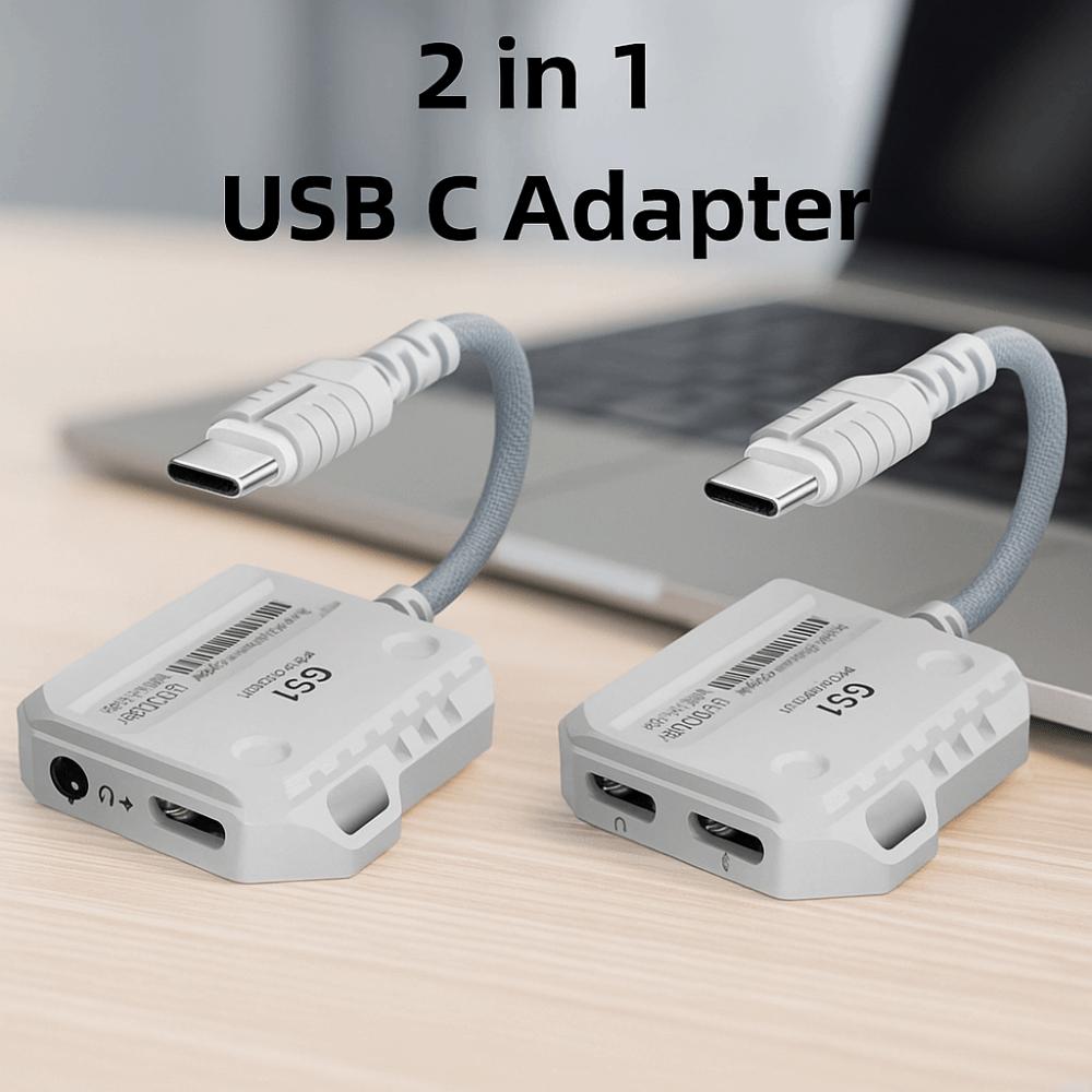 Type-C Interface 2 in 1 USB C Adapter 3.5MM Audio Adapter  Digital Accessories