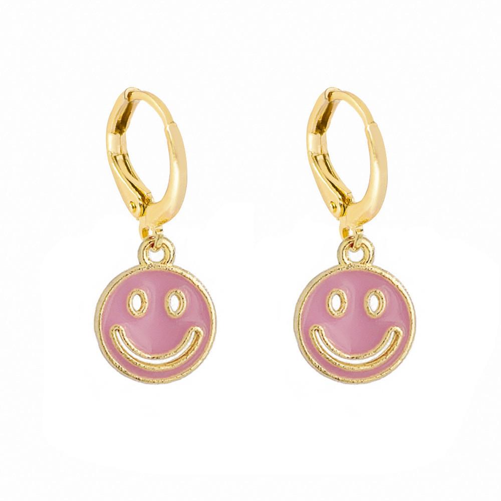 Stylish Smiley Face Earrings Colorful Alloy Geometric Shapes Perfect Gift