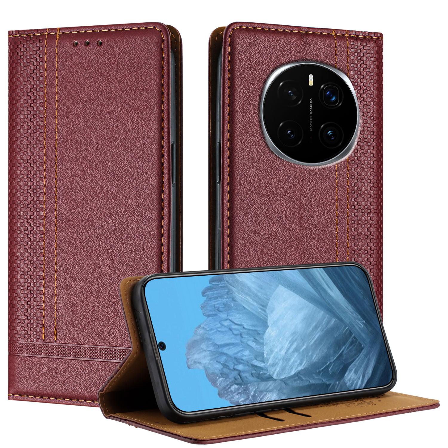 

Чохол для Honor Magic7 Pro 5G L-подібний сітчастий шкіряний чохол-підставка для телефону з відділеннями для карток Wine Red