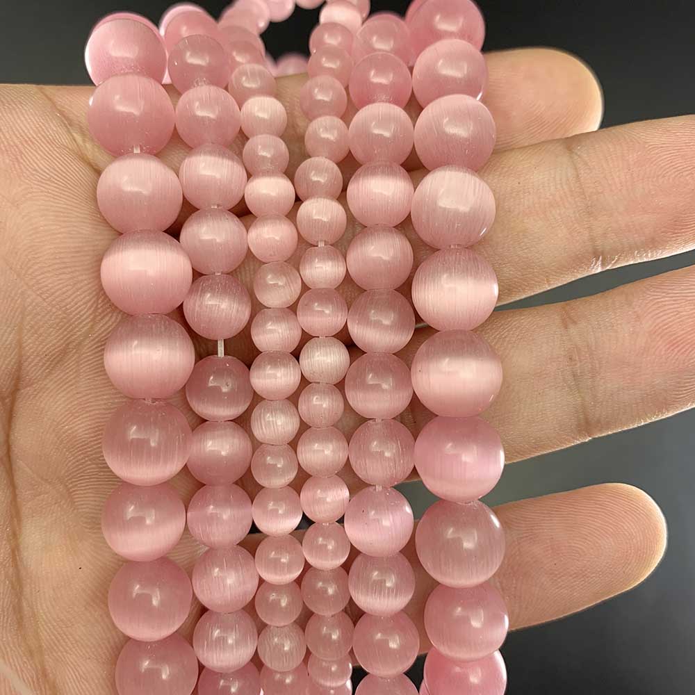 1strand/lot 6 8 10mm Natural Cat Eye Stone Round Loose Opal Bead Cymophane Spacer Beads For Jewelry Making Findings DIY Bracelet