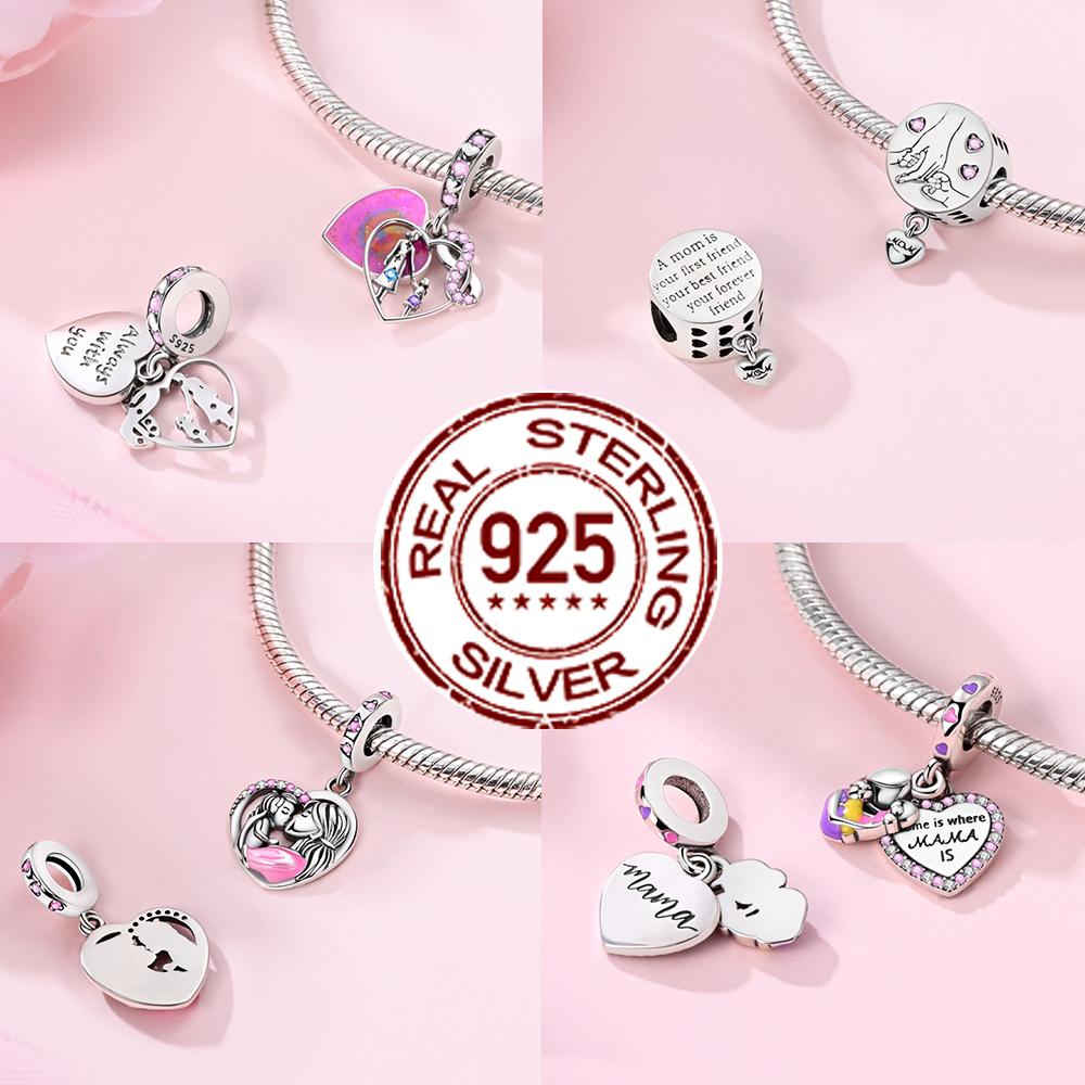 Copper Mother'S Day Charms Love Mom Family Sister Heart Beads Fit Original Bracelet Diy Women Jewelry Gift