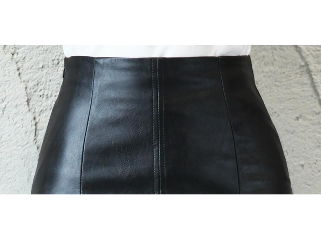 Women's Slimming Leather Pencil Skirt - Mid-Length with Slit