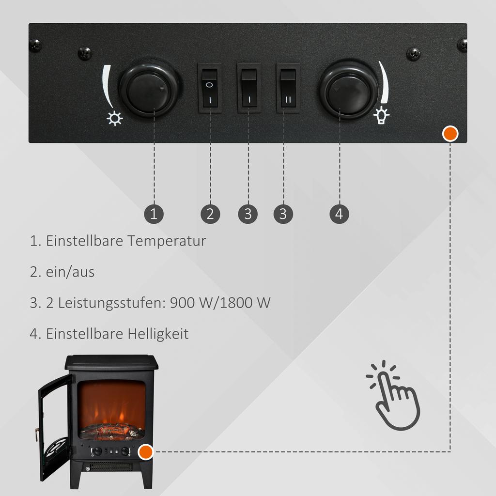 LED Electric Fireplace Freestanding Fireplace with Flame Effect 900/1800W Black
