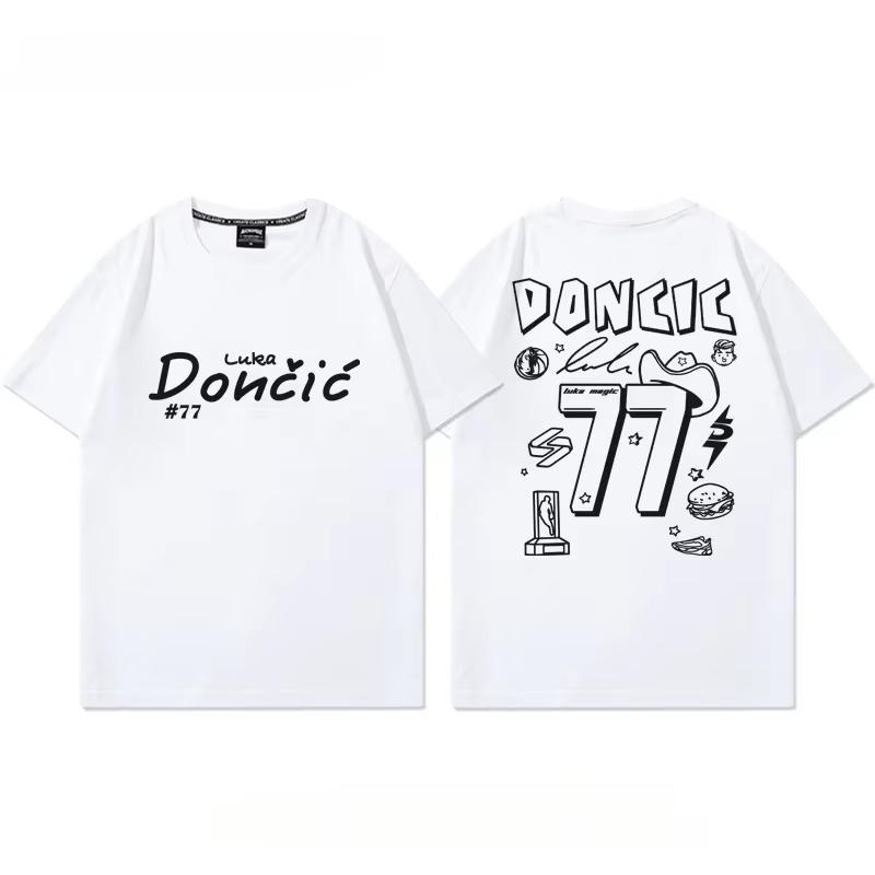 Basketball Mavericks Nr. 77 Doncic Personalisiertes Graffiti Baumwoll-T-Shirt Sportoberteil Herren Damen Trainingskleidung Hohe Qualität