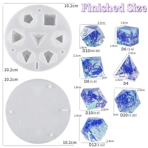 DND Dice Resin Mold, 7 Polyhedral Cavities, Silicone Mold for DIY Dice Making