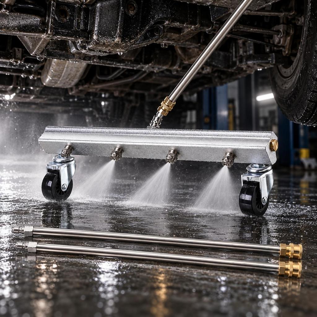 Stainless Steel Pressure Washer Attachment with Extension Rods QuickCoupling Wheels MultiNozzle