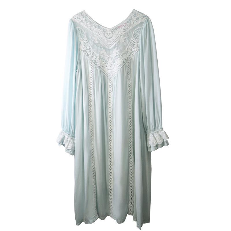 European Princess Cotton Lace Plus Size Retro Long Sleeve Nightgown - Soft Double Layer Homewear