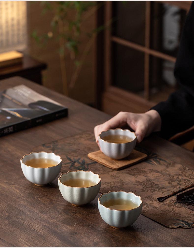 Ru Kiln Crackle Ceramic Kung Fu Tea Cup Set – Handmade Large Tasting Cups with Gift Box