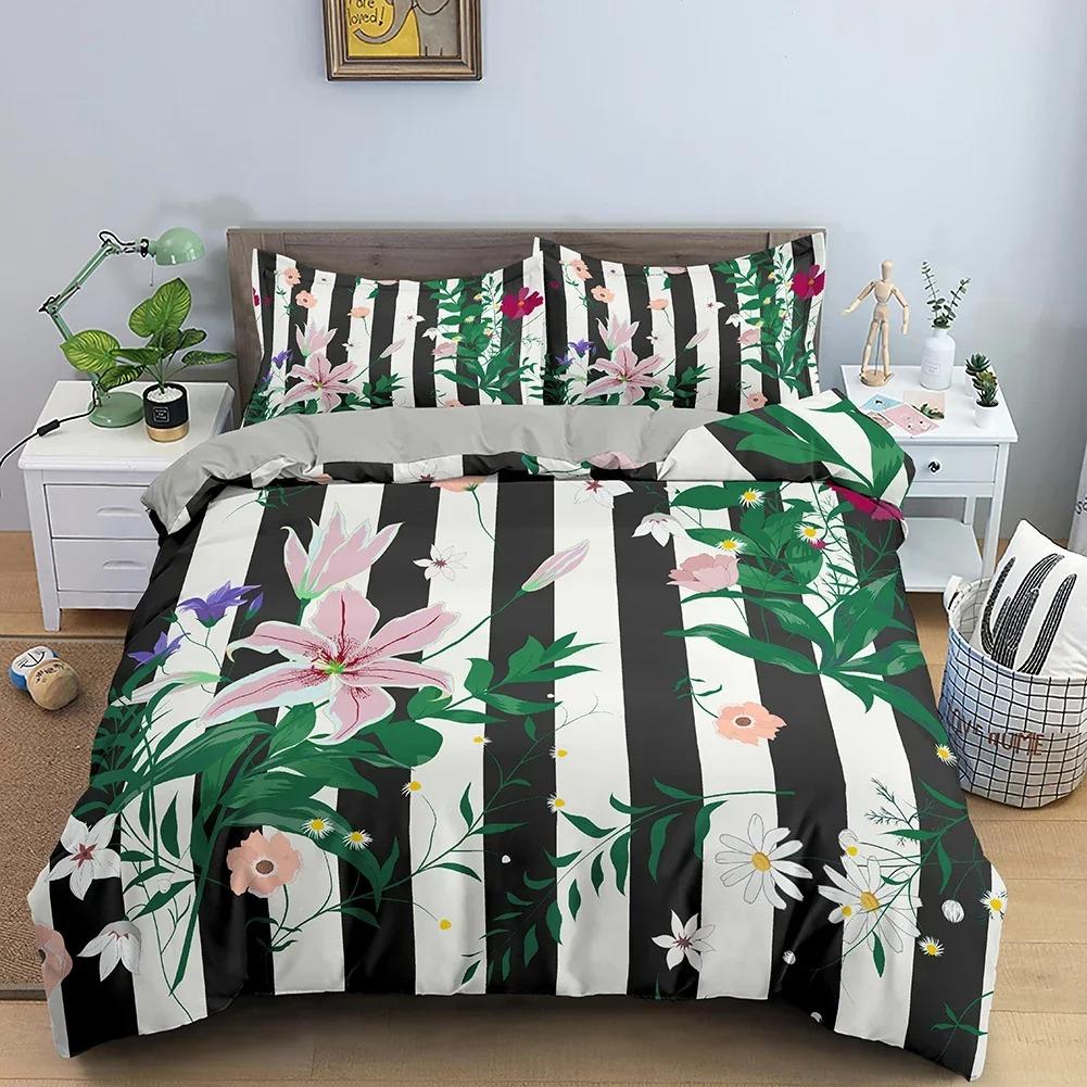 Stripe Geometric Bedding Set Breathable Duvet Cover With Pillowcase Adults Fashion Queen King Size Quilt Cover Home Textiles