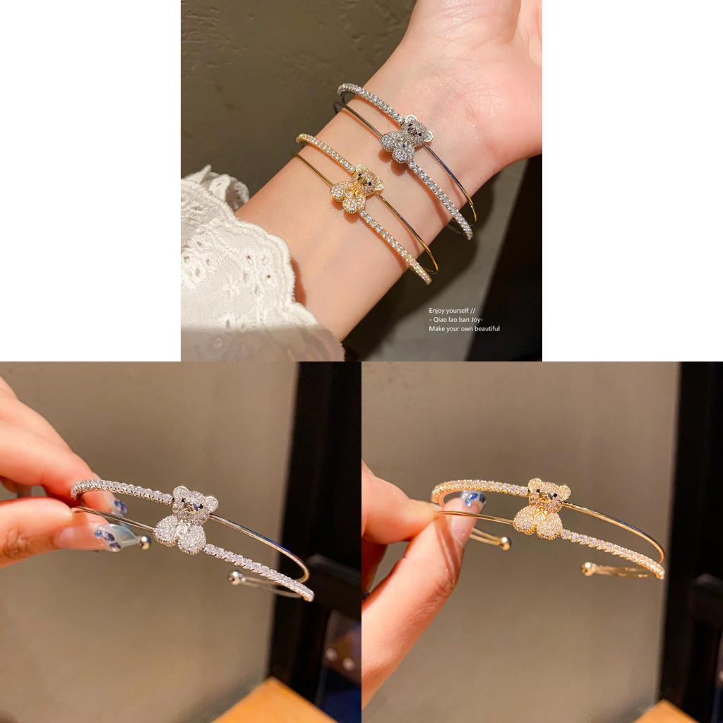 Small Bear Zircon Doublelayer Open Bracelet With Cubic Zirconia For Fashionable Women