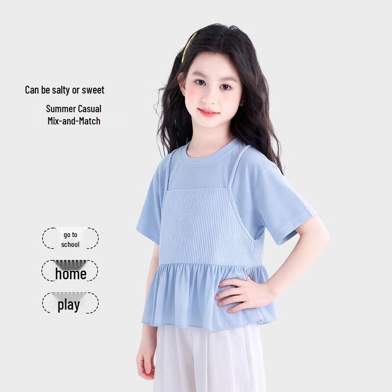 Girls' Fake Two-Piece Short Sleeve T-Shirt