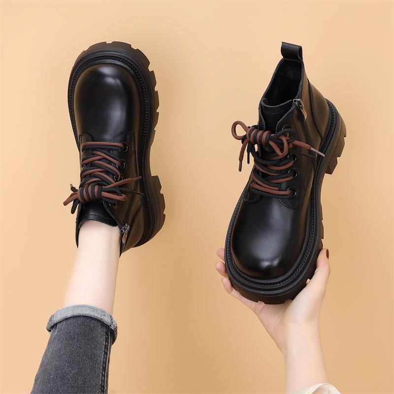 Spring and Autumn 2024 New Single Shoes Muffin Platform Retro Martin Boots Women's Small Round Head Low-top Short Boots